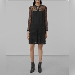 Black All Saints lace dress with a sheer back and long sleeves #lacedness